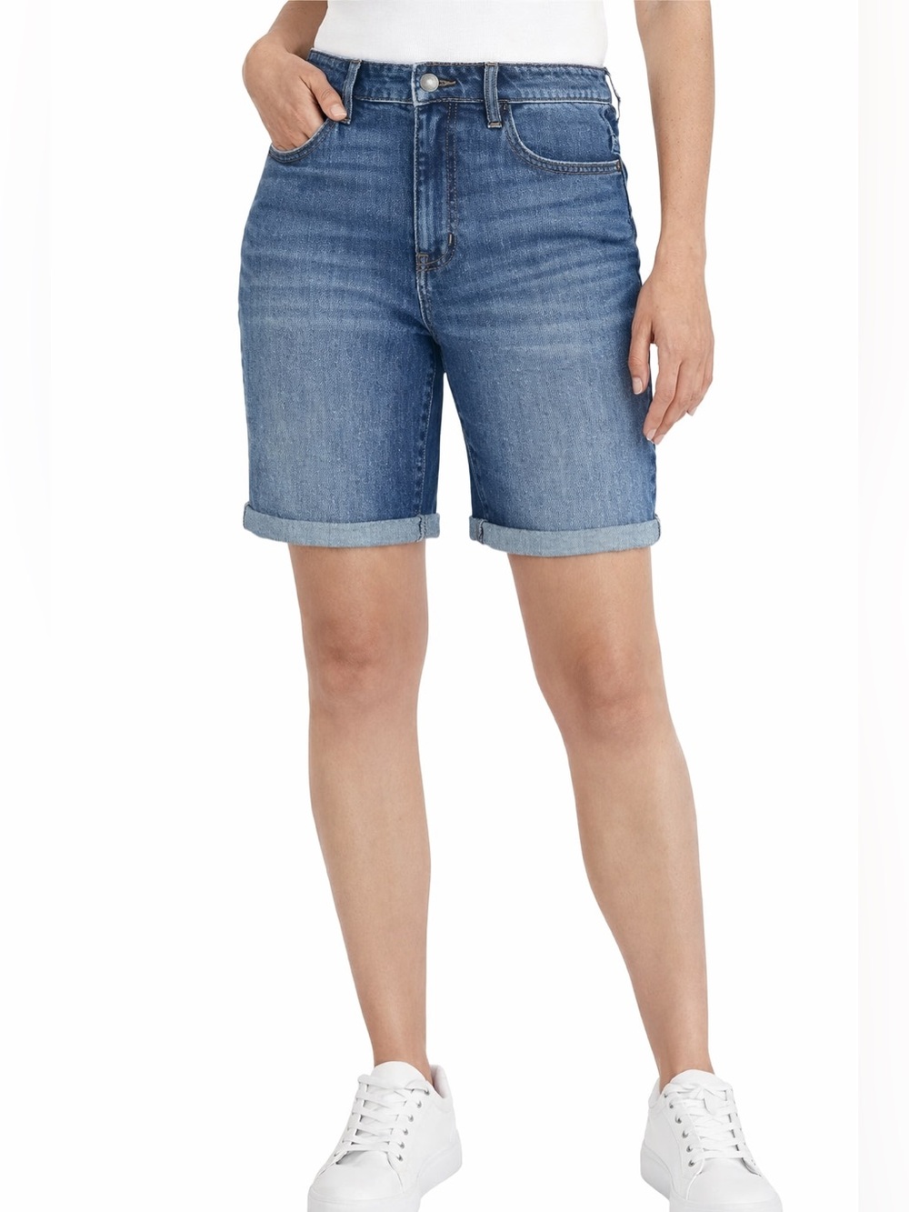 Wrangler Blue High Rise Rolled Hem Denim Bermudas Jean Shorts Womens 10 NWT